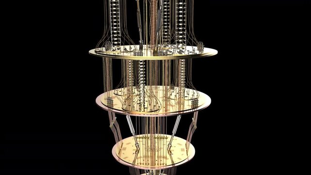 Quantum computer machine spinning on black background