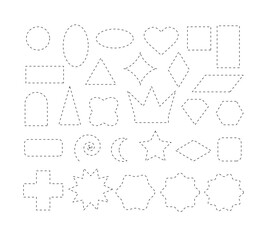 Obraz premium Cut here. Set of cutting shapes on white background. Simple Vector illustration. Shear cutting paper coupon or discount along the line. Different geometric figures.