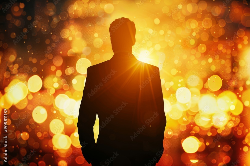 Poster Silhouette of a confident entrepreneur amidst the glow of success.