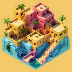 Colorful 3D Illustration Of A Small Village