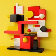 Abstract Geometric Shapes Art Composition Yellow Background