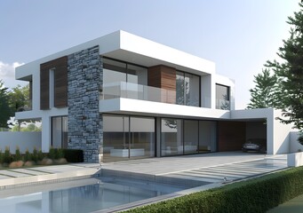 Modern Minimalist House Exterior Design with Swimming Pool