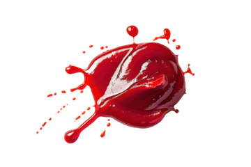A red blob of paint is splattered on a white background