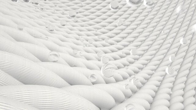 Close-up fabric fiber in underwater. fiber with spiral surface 3D render
