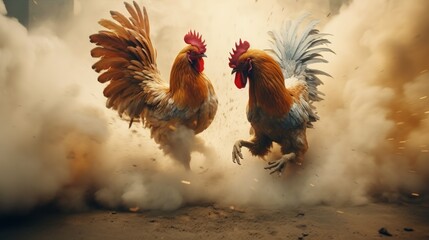 Two roosters fight to defend their territory. Neural network ai generated art