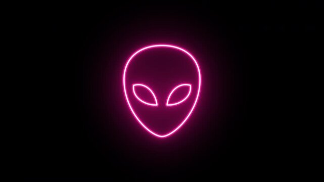 Neon martian head animation, fast colorful flicker. Glowing neon ufo alien icon, looped fast winking animation. Space alien face, extraterrestrial, martian emoji, humanoid. Colorful blink
