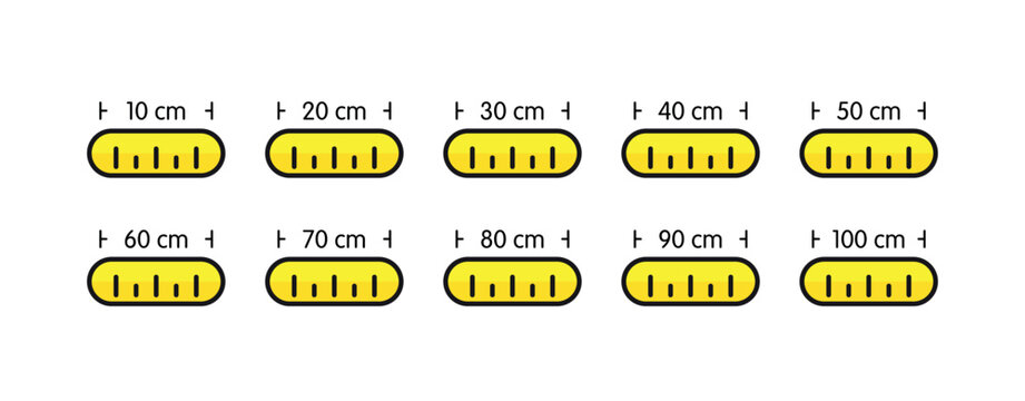 10, 20, 30, 40, 50, 60, 70, 80, 90, 100 cm concept. ten steps ruler concept. scaling set