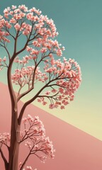 Pink Flower Tree in Minimalist Style.