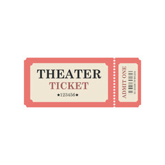 Vintage red theater ticket template white isolated background. Admit one retro ticket. Ticket Admission Entry Event Design