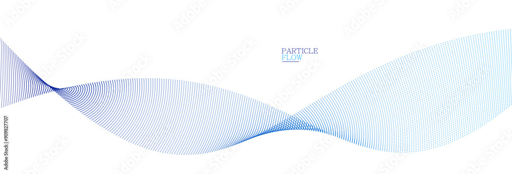Poster blue dots in motion vector abstract background, particles array wavy flow, curve lines of points in 