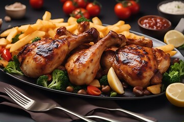 legs Grilled chicken chips vegetables