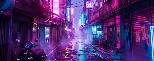 Neon Nights: Cyberpunk Alleyway Chase, 4K hyperrealistic photo