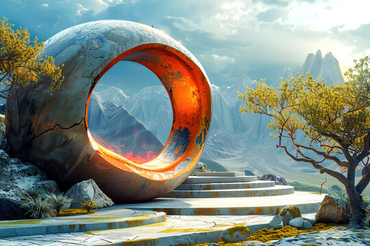 Realistic 3D photo of a memorial for fallen heroes, colorful natural elements, stunning composition, futuristic tone, Triadic Color Scheme