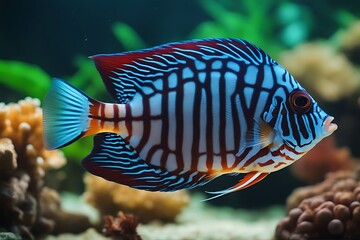 colorful tropical scus fish marin cichlid animal aquarium aquatic beauty colours coloured colourful creature decorative deep depth dive environmental fin gill invertebrate nature pet round aqualung