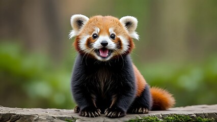 Adorable baby red panda smiling at camera