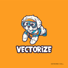 Cute puppy wearing snorkling custom vector, logo, character, cartoon, illustration, eps10