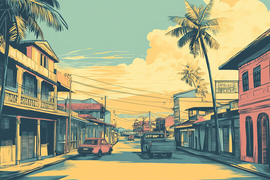 Risograph current riso print travel poster, card, wallpaper or banner illustration, modern, isolated, clear, simple of Bacolod, Philippines. Artistic, screen printing, stencil