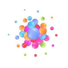 Bright color splash. Orange blue, green and pink balls of different sizes, randomly placed. Eps 10