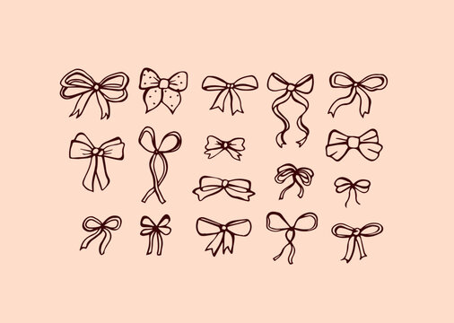 Hand drawn ribbins bow vector doodle collection. Minimalist la dolce vita illustrations