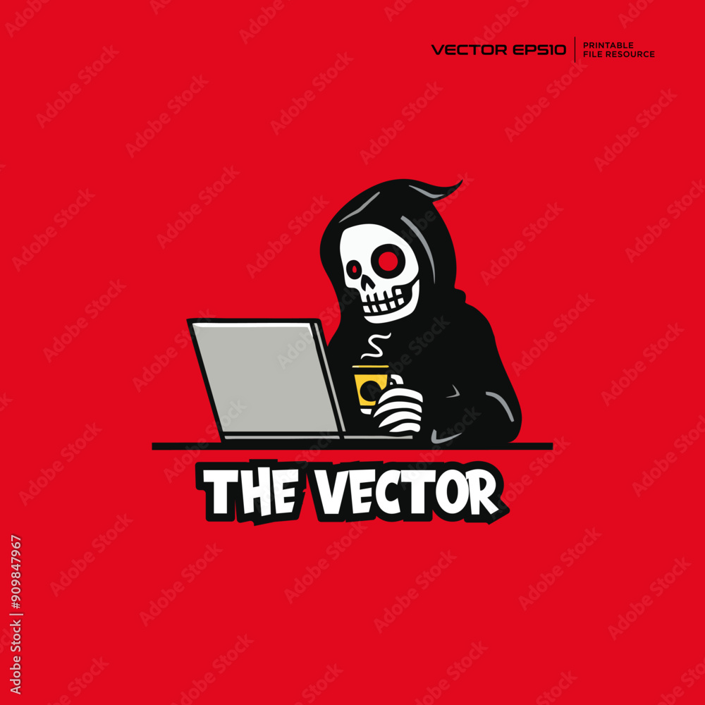 Wall mural skull hacker mascot, vector, logo, character, cartoon, illustration, eps10