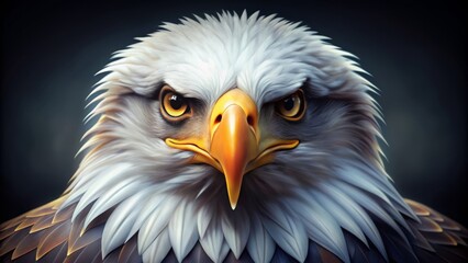 Fototapeta premium Majestic bald eagle's head, sharp piercing eyes, and strong hooked beak, in a minimalist realistic composition, showcasing the symbol of power and freedom in nature.