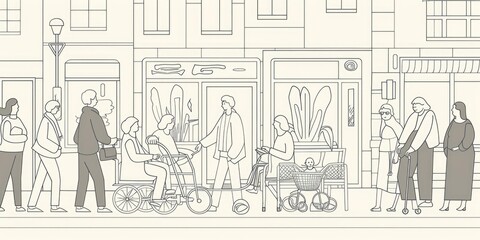 Obraz premium People walking and shopping on a city street.