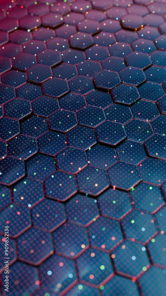 Aufkleber Abstract Hexagonal Grid with Colorful Light Reflections