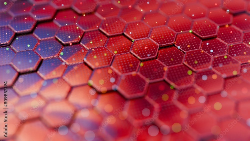 Aufkleber Abstract Hexagonal Grid with Colorful Light Reflections