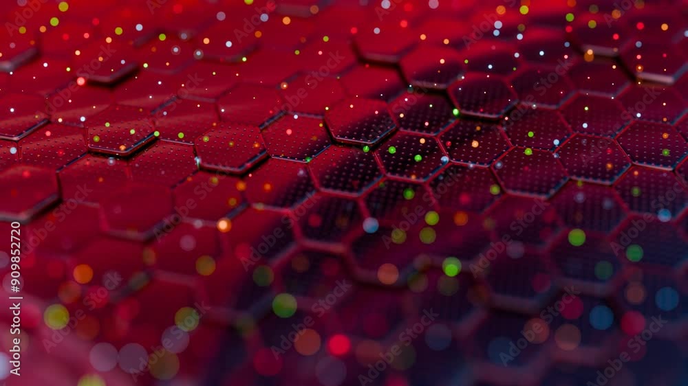 Poster Abstract Hexagonal Grid with Colorful Light Reflections
