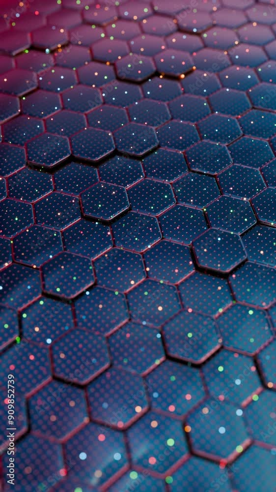 Poster Abstract Hexagonal Grid with Colorful Light Reflections