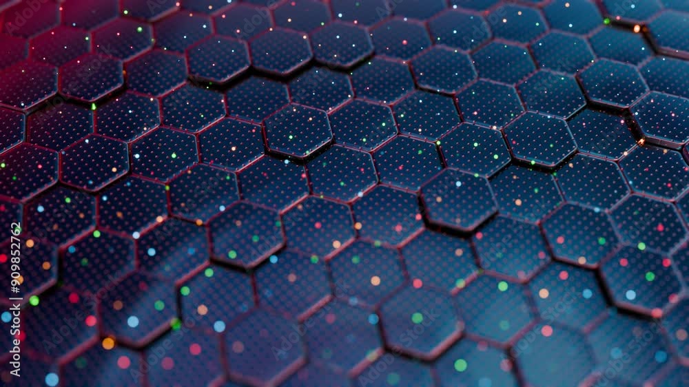 Poster Abstract Hexagonal Grid with Colorful Light Reflections