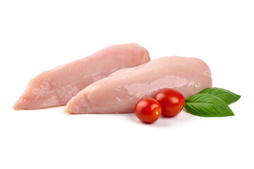 Raw chicken breast, isolated on white background.