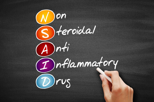 NSAID - nonsteroidal anti-inflammatory drug acronym, concept on blackboard