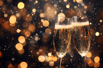 champagne glasses with christmas lights