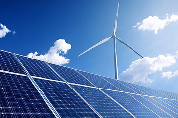 solar panels and wind turbine, renewable energy 
