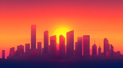 Fototapeta premium Urban Photorealism - Detailed Cityscape with Copy Space, Flat Design Illustration