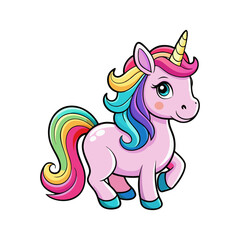 Cute cartoon character cute magic unicorn on white background