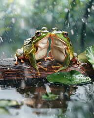 two tree frog standing in the rain