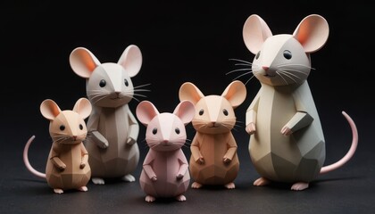 Naklejka premium Cute Paper Mouse Family.