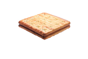 Backside textured. Stack of two square homemade sugar butter crispy biscuit. isolated on the transparent background. Best food stock photo.