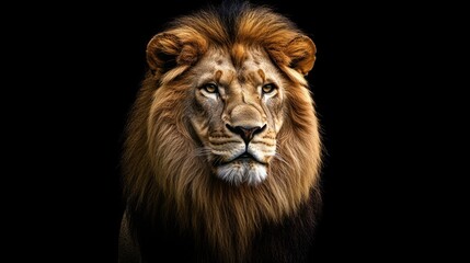 Fototapeta premium Majestic Lion Portrait Against a Black Background