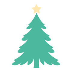 Obraz premium A green Christmas tree with a yellow star on top, on a white background