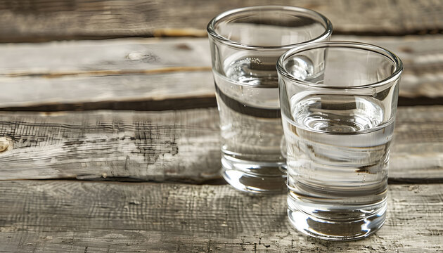 Traditional greek vodka - ouzo in shot glasses on rustic wood background