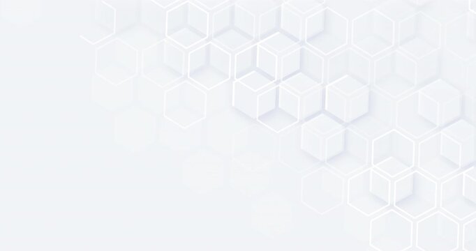 4k animated white hexagons seamless looped pattern. Abstract blank place for text on the left. 3d render geometrical concept background. Business elegant animation. Medical science grid. Universal BG