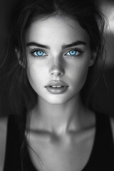 Fototapeta premium portrait woman in black and white with shining bright blue eyes