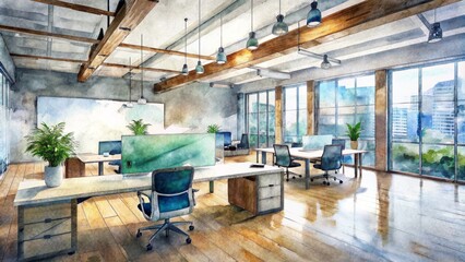 Modern office space with clean lines, wooden accents, and sleek furniture, sets the tone for a productive and collaborative work environment.