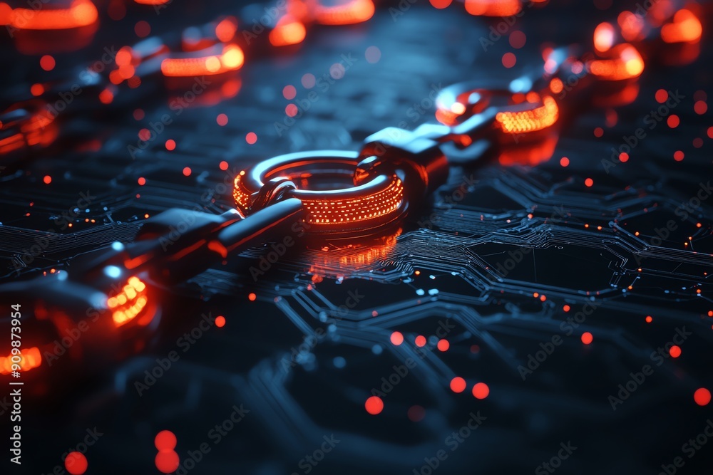 Aufkleber abstract chain link on circuit board.