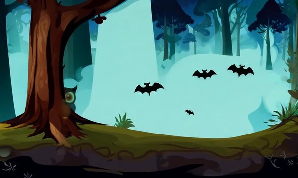"Create a cartoon haunted forest."