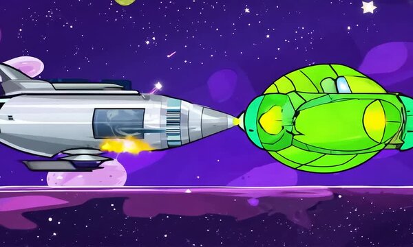"Depict a cartoon space battle."