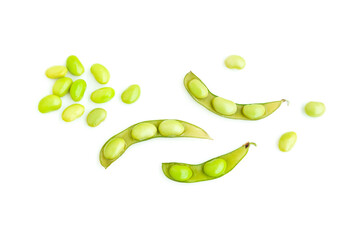Green soybeans isolated on white background, Edamame beans 
